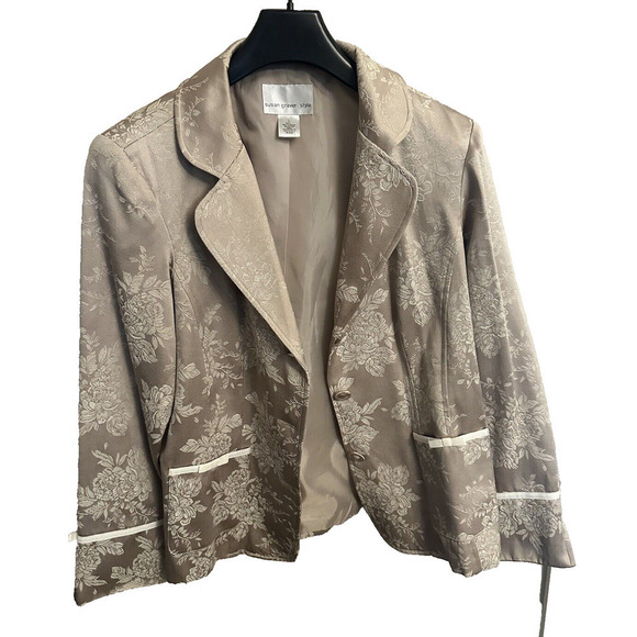 Womens Designer Susan Graver Embroidered Floral Blazer Pearl Tan, Size L - Picture 5 of 5